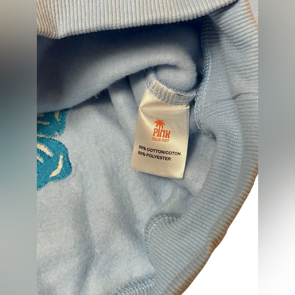 Pink Palm Puff Blue Embroidered Hoodie Everything Comes In Waves Size Large - Picture 7 of 10